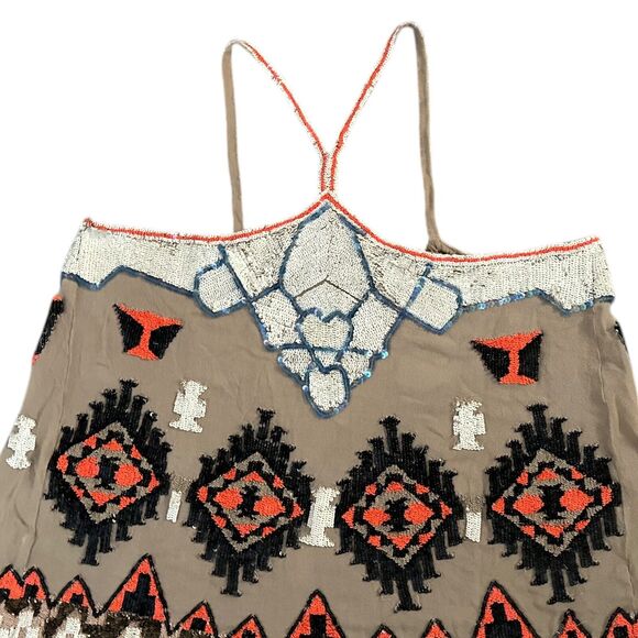 AllSaint Spitalfields Sequin Beaded Western Artsy Aztec Tank Top Women Size 10 - Picture 10 of 11